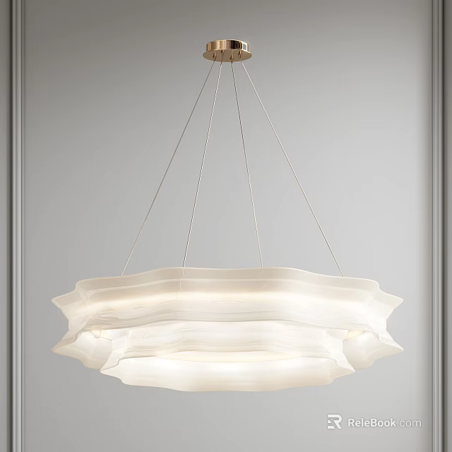 Modern White Pleated Chandelier With Soft Light Elegant Wave Like Design For Interior Spaces 3d model 