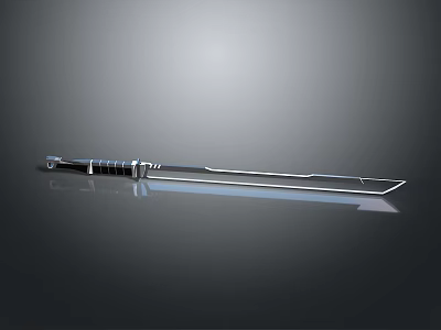 Samurai Sword With Polished Metal Blade And Traditional Hilt On Dark Background 3d model