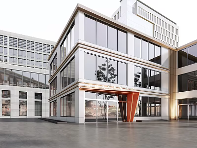 Modern Building Facade Design With Large Glass Windows And Metal Entrance Frames 3d model