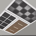 Modern Interior Ceiling Design with Black Grilles Wooden Strips and Panel Patterns 3d model