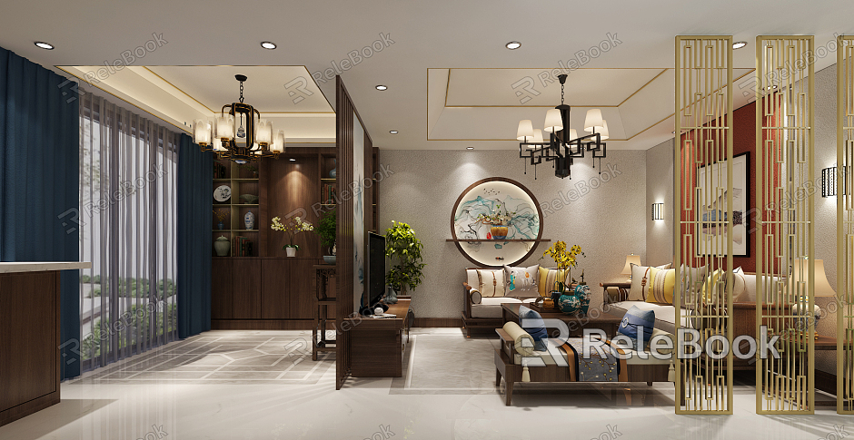 New Chinese Style Living Room Villa Tea Tasting Area model