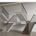 Modern Stairs With Glass Railings And White Wooden Steps In Interior
