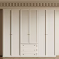 White Modern Minimalist Wardrobe With Louvered Doors Drawers And Gold Handles For Sleek Bedroom Storage