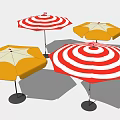 Outdoor Sunshade Umbrella Designs With Red White Stripes And Yellow Colors For Patio Garden