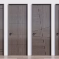 Modern Interior Wooden Hinged Doors With Geometric Patterns And Glass Panel Design 3d model