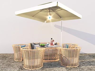 Umbrella Seat Outdoor Table and Chair Combination Sunshade Outdoor Leisure Chair Sunshade Combination 3d model