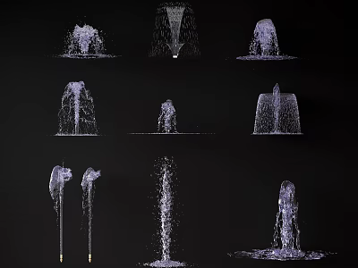 Water Fountain Designs With Various Spray Patterns And Decorative Features 3d model