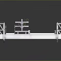 Hardware Tools Metal Truss with Yellow Pink Blue Bars and White Frames on Reflective Surface