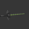 Intricate Fantasy Sword With Green Glowing Blade Black Hilt Spikes And Decorative Design