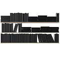 Numerous Books and Magazines Neatly Arranged on Shelves with Black Spines