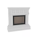 White Ornate Carved Fireplace With Classical Design And Glass Door Frame