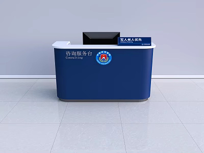 Blue And White Office Service Desk With Black Device And Consultation Logo 3d model