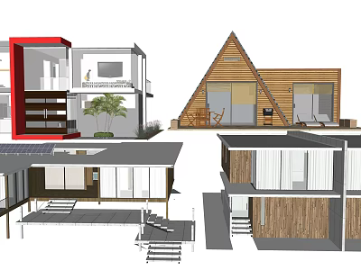Unique Modern Wooden House With Triangular Roof And Wooden Exterior Design 3d model