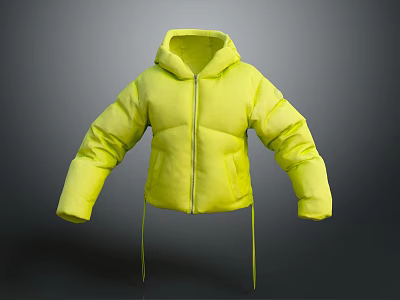 Yellow Hooded Puffer Jacket With Zip Closure And Drawstring Details 3d model