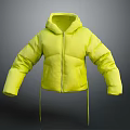 Yellow Hooded Puffer Jacket With Zip Closure And Drawstring Details 3d model