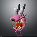 Pink Cartoon Creature With Big Eyes Long Ears Open Mouth And Teeth In 3D Style