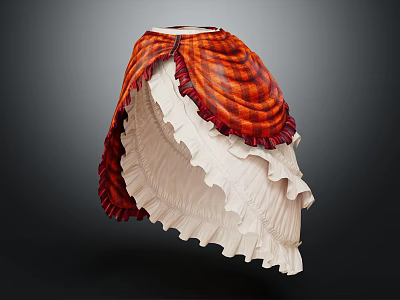Red Plaid Skirt with White Ruffled Inner Layer and Fringed Hem Design 3d model