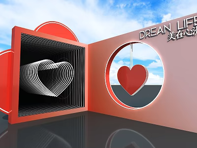 Photo Check In Spot Featuring Red Heart 3D Design Dream Life Text Blue Sky Background 3d model