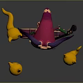 Purple Cello Held by Jester Character With Yellow Ghost Musical Notes