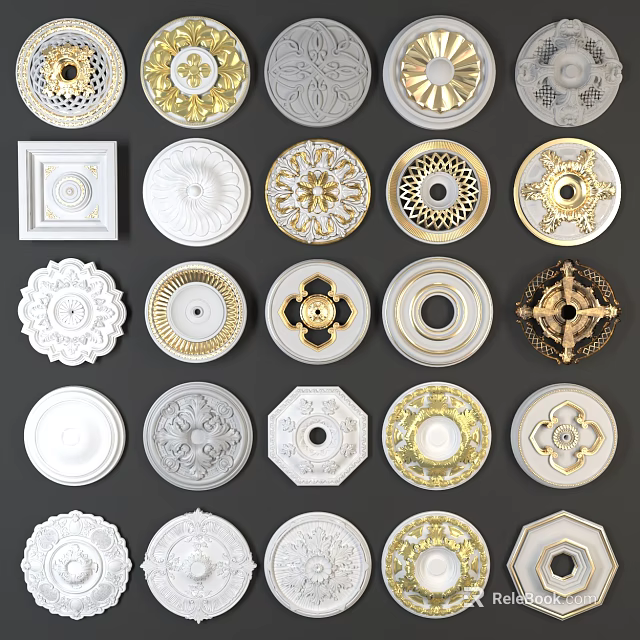 Decorative Ceiling Medallions in Various Styles Including Classic Modern and Ornate Designs 3d model 