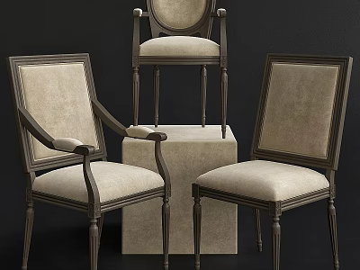 Classic Leisure Chairs With Upholstered Seats Armrests Dark Frames On Display Stand 3d model