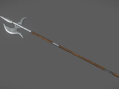 Medieval Long Handle Weapon with Metal Spear Axe Head and Wooden Shaft for Ancient Warfare 3d model