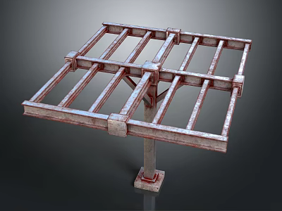 Rusted Industrial Metal Frame Structure With Cross Bars And Sturdy Base Pillar 3d model