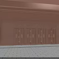Copper Double Doors With Carved Patterns Neatly Arranged Against Dark Wall And Stone Tile Floor