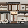 Storefront with Starbucks Coffee Signs Wooden Frames Awnings and Outdoor Seating