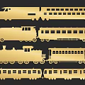 Golden Train Silhouette Wall Decor With Retro And Modern Train Designs 3d model