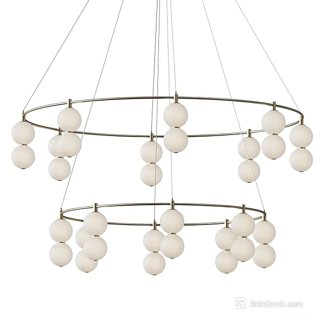 Contemporary Double Ring Chandelier With Hanging White Spherical Globe Lights 3d model