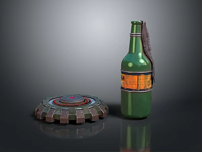 Green Bottle Shaped Weapon With Leather Wrap And Circular Device 3d model