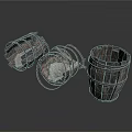 Rustic Vintage Wooden Basket Set Of Three With Metal Rings And Distressed Wood Texture
