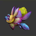 Colorful Fish Like Game Movie Character With Pink Yellow Blue Fins And Green Spots
