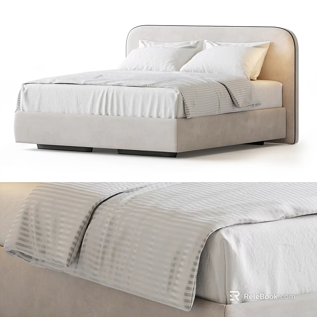 Modern Upholstered Double Bed With Soft Pillows And Textured Bedspread 3d model