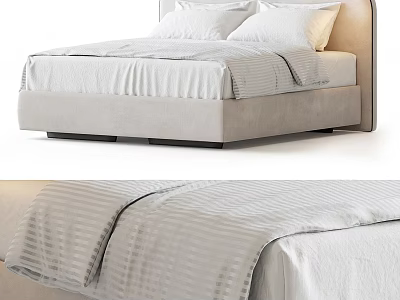 Modern Upholstered Double Bed With Soft Pillows And Textured Bedspread 3d model