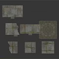Decorative Square Stone Slab Components With Textured Surfaces Intricate Patterns And Wooden Plank