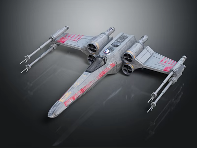X Wing Starfighter Model With Detailed Engines Cockpit And Red Markings For Space Exploration 3d model