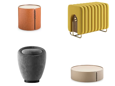 Stylish Stools in Various Designs with Orange Yellow Gray Beige Colors and Modern Shapes 3d model