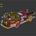 Vintage Red Fire Truck with Ladder Hoses Chrome Accents and Retro Design