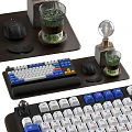 Ergonomic Computer Peripherals Setup Featuring Mechanical Keyboard Blue White Keycaps Mouse And Wrist Rest 3d model