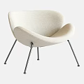 Cream Upholstered Leisure Chair With Curved Backrest And Black Metal Legs