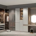 Modern Wardrobe Design With Glass Doors Light Wood White Dressing Table Round Mirror Drawers