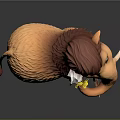 Cartoon Mammoth Character With Brown Fur Yellow Flower And White Tusks