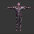 Futuristic Game Movie Character In Red And Gray Tech Armor With Glowing Details Standing Pose