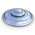 Silver Circular Spacecraft Design With Layered Metallic Structure For Cosmic Exploration