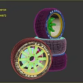 High Performance Sport Car Tires With Silver Alloy Wheels Stacked Together