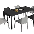 Modern Rectangular Dining Table Set with Six Black White Chairs and Fruit Tray 3d model