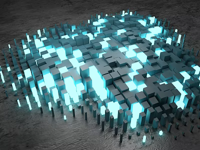 Modern Decorative Ornament Set With Illuminated Cubes 3D Geometric Structure And Varying Heights 3d model
