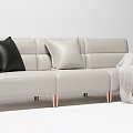 Light Beige Three-Seater Sofa With Black And Beige Cushions Gray Blanket Rose Gold Legs